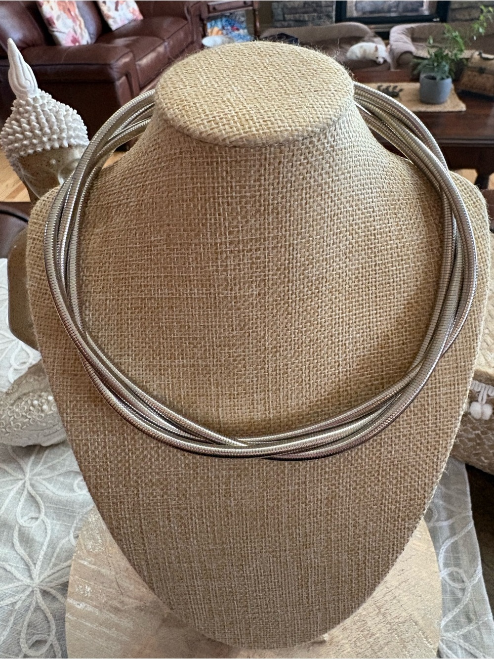 Silver Tone Multi-Strand Snake Chain Statement Necklace